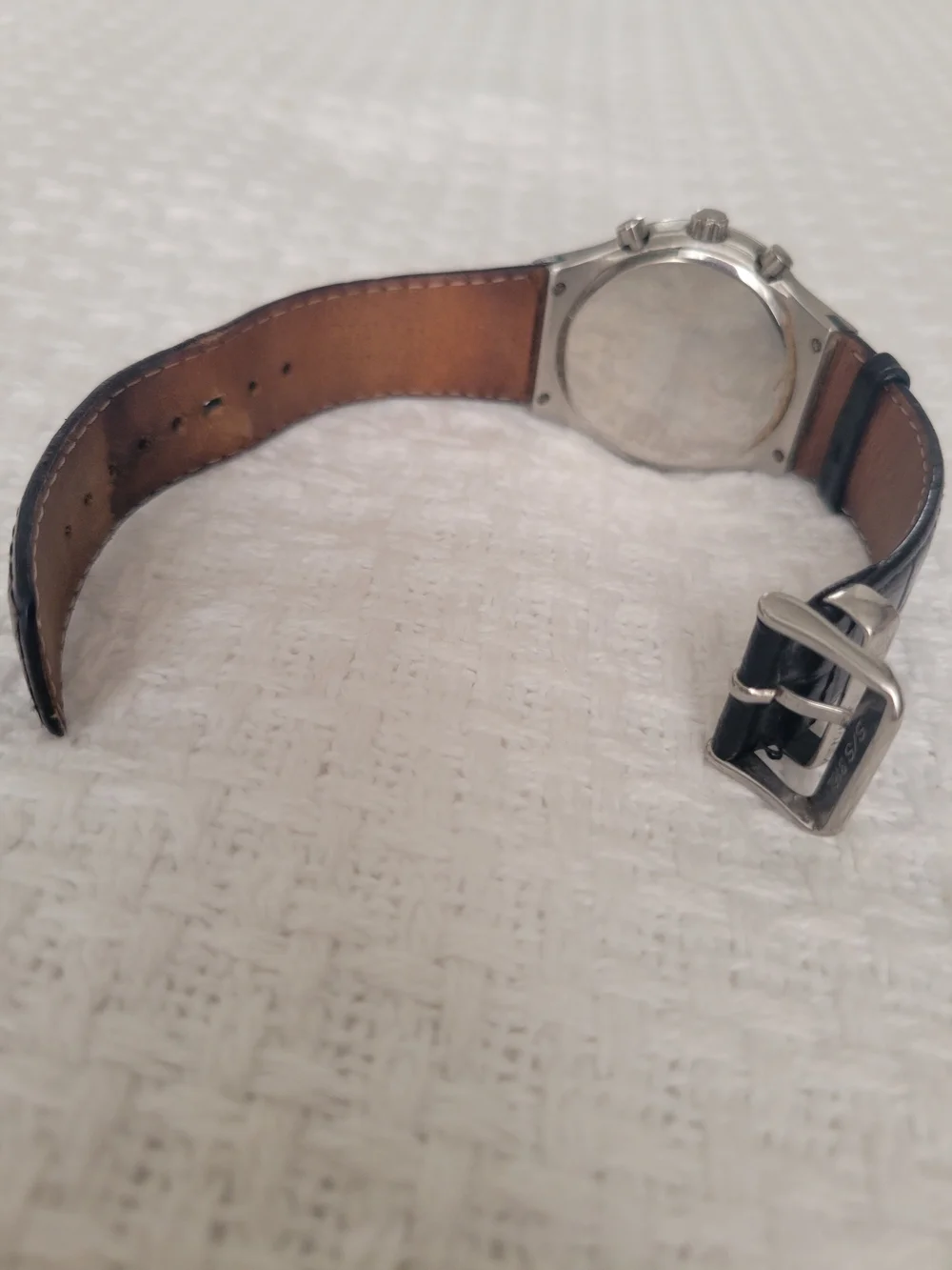 Kenneth Cole Watch Black Croc-Embossed Leather Strap with Polished Silver Buckle